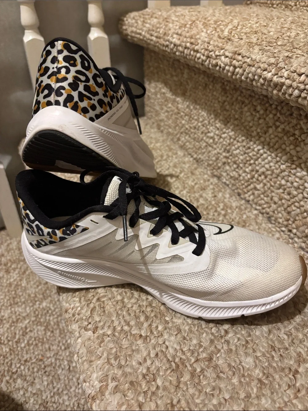 Nike White and Black Running Shoes with Gum Accents